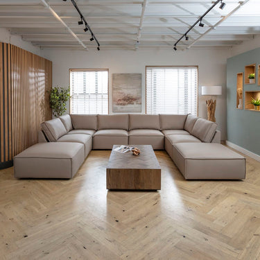 Quatropi Modular Leather U-Shape Sofa 6 Seater Beige Cinema Couch 374x285cm