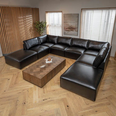 Quatropi Modular Leather U-Shape Sofa 6 Seater Black Cinema Couch 374x285cm