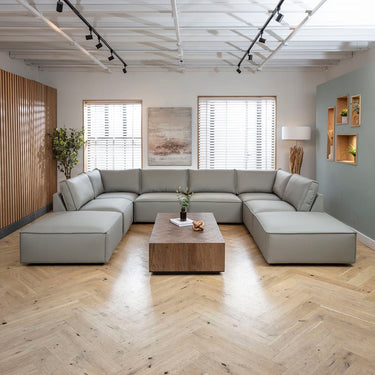 Quatropi Modular Leather U-Shape Sofa 6 Seater Grey Cinema Couch 374x285cm