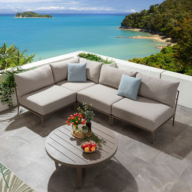 Quatropi Modular Outdoor L-Shape Garden Corner Sofa Aluminium Cream Beige 255x170cm