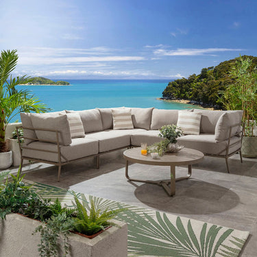 Quatropi Modular Outdoor L-Shape Garden Corner Sofa Aluminium Cream Beige 255x255cm