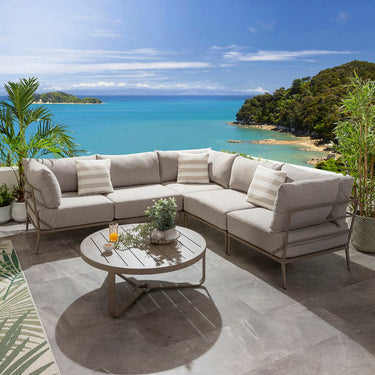 Quatropi Modular Outdoor L-Shape Garden Corner Sofa Aluminium Cream Beige 255x255cm