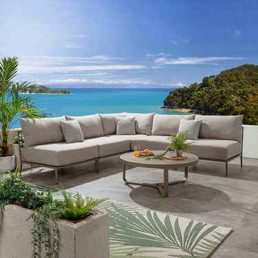 Quatropi Modular Outdoor L-Shape Garden Corner Sofa Aluminium Cream Beige 255x255cm