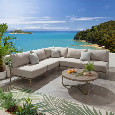 Quatropi Modular Outdoor L-Shape Garden Corner Sofa Aluminium Cream Beige 255x255cm