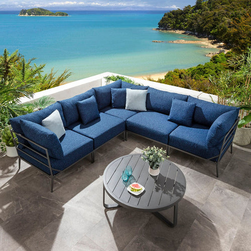 Cleo Modular Outdoor Garden Corner Sofa Set Midnight Blue 255x255cm L6C
