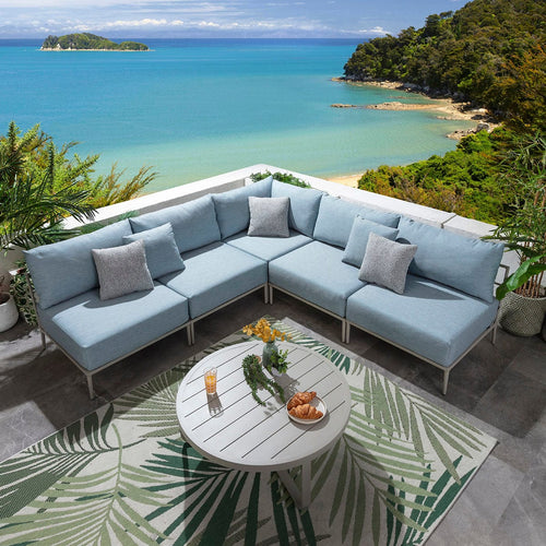 Cleo Modular Outdoor Garden Corner Sofa Set Sky Blue 255x255cm L6