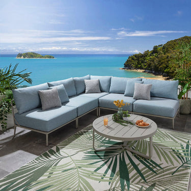 Quatropi Modular Outdoor L-Shape Garden Corner Sofa Aluminium Sky Blue 255x255cm