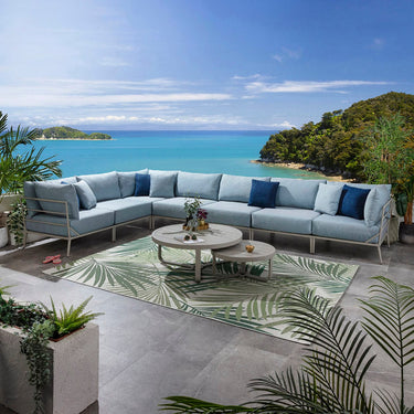 Quatropi Modular Outdoor L-Shape Garden Corner Sofa Aluminium Sky Blue 340x340cm