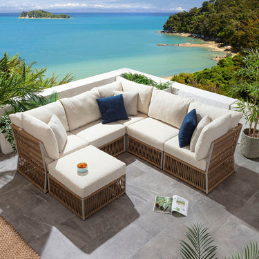 Quatropi Modular Outdoor L-Shape Garden Corner Sofa Set Aluminium Neutral Beige 218x218cm