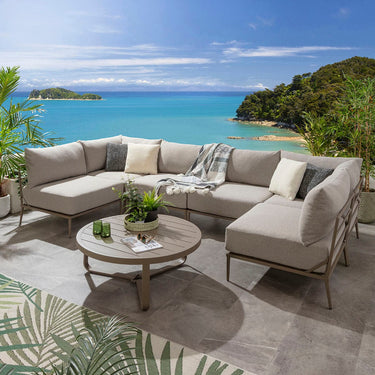 Quatropi Modular Outdoor U-Shape Garden Corner Sofa Aluminium Cream Beige 340x170cm