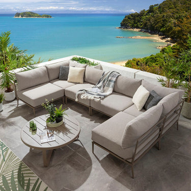 Quatropi Modular Outdoor U-Shape Garden Corner Sofa Aluminium Cream Beige 340x170cm