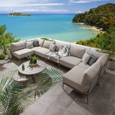 Quatropi Modular Outdoor U-Shape Garden Corner Sofa Aluminium Cream Beige 425x170cm