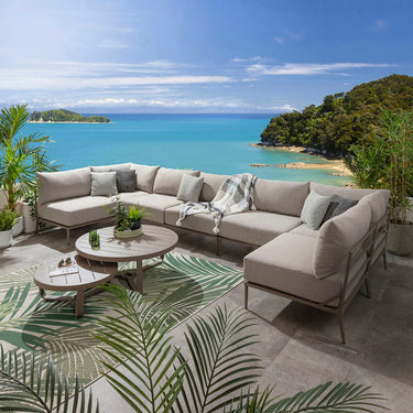 Quatropi Modular Outdoor U-Shape Garden Corner Sofa Aluminium Cream Beige 425x170cm