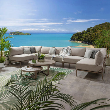 Quatropi Modular Outdoor U-Shape Garden Corner Sofa Aluminium Cream Beige 425x170cm