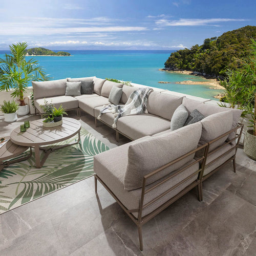 Cleo Modular Outdoor U-Shape Garden Corner Sofa Set Latte Cream 425x170cm U8