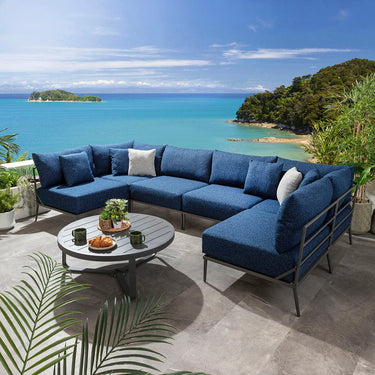 Quatropi Modular Outdoor U-Shape Garden Corner Sofa Aluminium Dark Blue 340x170cm