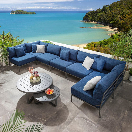 Cleo Modular Outdoor U-Shape Garden Corner Sofa Set Midnight Blue 425x170cm U8