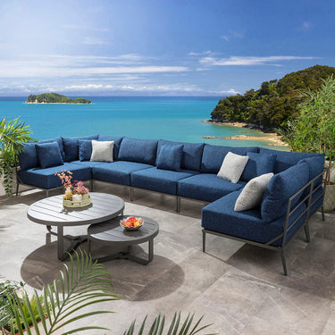 Quatropi Modular Outdoor U-Shape Garden Corner Sofa Aluminium Dark Blue 425x170cm