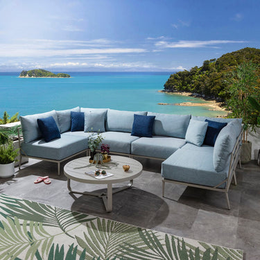 Quatropi Modular Outdoor U-Shape Garden Corner Sofa Aluminium Sky Blue 340x170cm