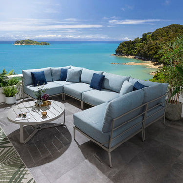 Quatropi Modular Outdoor U-Shape Garden Corner Sofa Aluminium Sky Blue 340x170cm