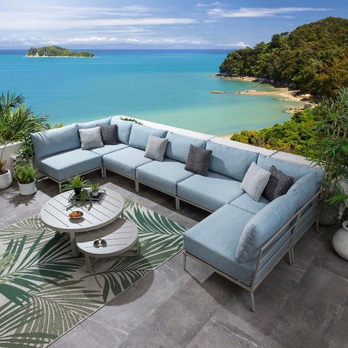 Cleo Modular Outdoor U-Shape Garden Corner Sofa Set Sky Blue 425x170cm U8