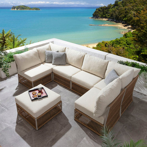 Cole Modular Outdoor U-Shape Garden Corner Sofa Set Neutral Honey 288x144cm U7