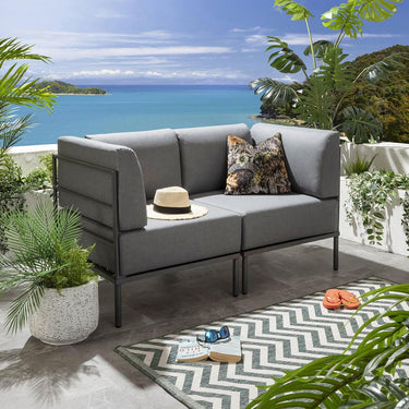 Quatropi Modular Small Garden Sofa 2 Seat Outdoor Patio Modern Grey Aluminium