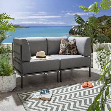 Quatropi Modular Small Garden Sofa 2 Seat Outdoor Patio Modern Grey Aluminium