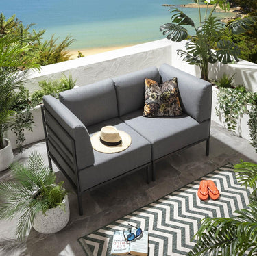 Quatropi Modular Small Garden Sofa 2 Seat Outdoor Patio Modern Grey Aluminium