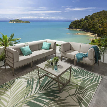 Quatropi Modular Small Garden Sofa Set 5 Seat Outdoor Patio Modern Cream Aluminium
