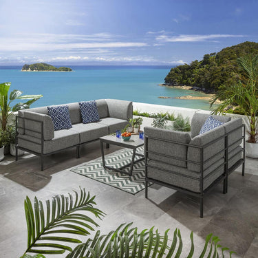 Quatropi Modular Small Garden Sofa Set 5 Seat Outdoor Patio Modern Grey Aluminium