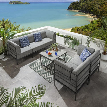 Quatropi Modular Small Garden Sofa Set 5 Seat Outdoor Patio Modern Grey Aluminium