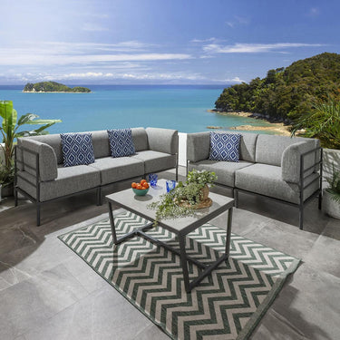 Quatropi Modular Small Garden Sofa Set 5 Seat Outdoor Patio Modern Grey Aluminium