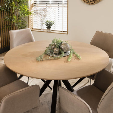 Quatropi Natural Solid Round Wooden Dining Table And 4 Chairs Set Mink 120cm