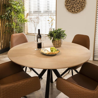 Quatropi Natural Solid Round Wooden Dining Table And 4 Chairs Set Tan 120cm