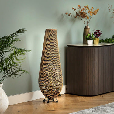 Quatropi Niki Modern Palm Combi Wicker Weave Floor Lamp 100cm