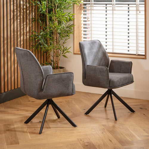 Nina Return Swivel Carver Dining Chairs Charcoal
