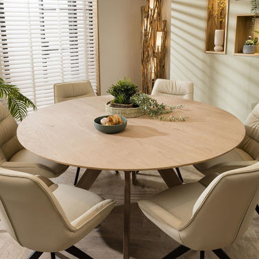 Quatropi Nora 6 Seater Natural Round Solid Wooden Dining Set Cream