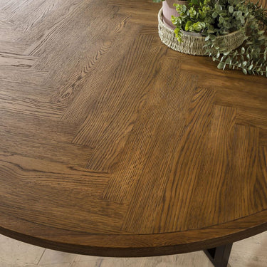 Quatropi Nova 6 Seater Round Solid Wood Herringbone Dining Set Mink