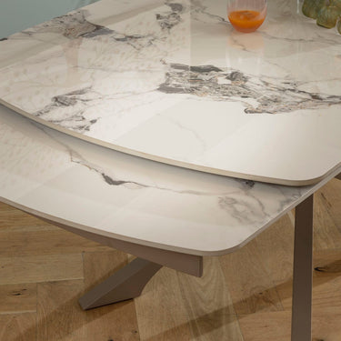 Quatropi Olive 10 Seater Ceramic Marble Extendable Dining Table White & Beige 160-240cm