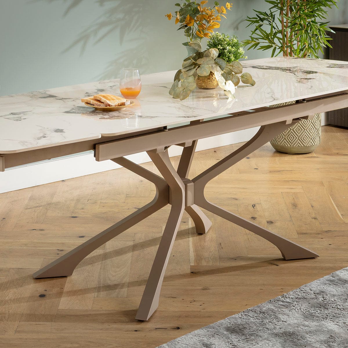 Mable Extendable Table Olive 10 Seater Ceramic Marble Extendable Dining Table White & Beige ...