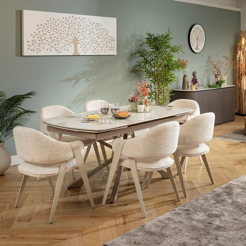 Freya & Olive 6 Seater Extendable Dining Set Cream & White Ceramic