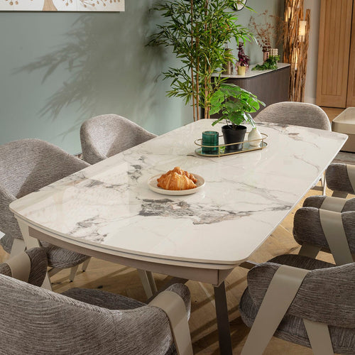 Freya & Olive 6 Seater Extendable Dining Set Grey & White Ceramic