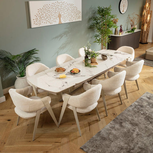 Freya & Olive Large 8 Seater Extendable Dining Set Cream & White Ceramic