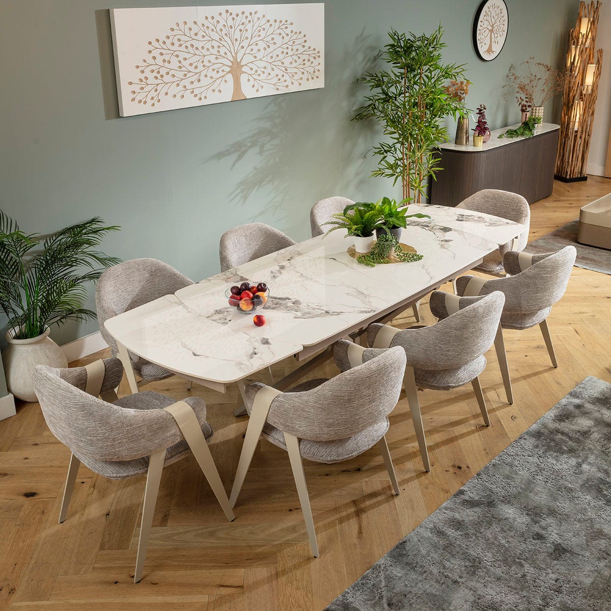 Large 8 Seater Extendable Dining Table and Chairs Set Grey White ...