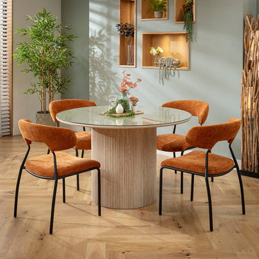 Quatropi Oscar & Angelica 4 Seater Glass-Topped Round Dining Set Burnt Orange & Cream