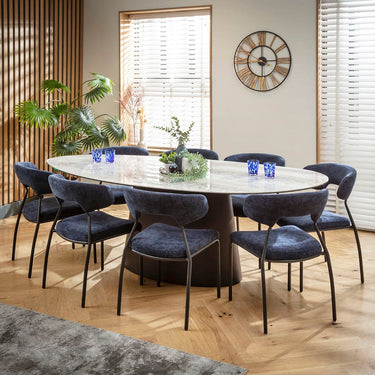Quatropi Oscar & Ashford Large 8 Seater Oval Dining Set Dark Blue & Grey Ceramic