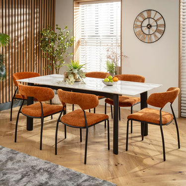 Quatropi Oscar & Cain 6 Seater Extendable Dining Set Burnt Orange & White Ceramic
