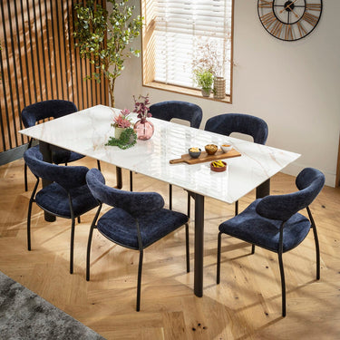 Quatropi Oscar & Cain 6 Seater Extendable Dining Set Dark Blue & White Ceramic