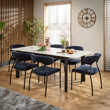 Quatropi Oscar & Cain 6 Seater Extendable Dining Set Dark Blue & White Ceramic